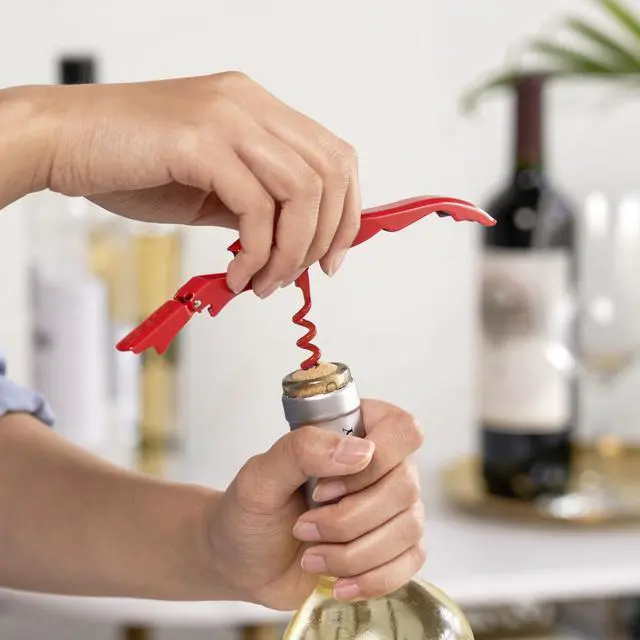 Alt view image 6 of 7 - Truetap Double Hinged Waiter's Corkscrew Wine Opener, Stainless Steel Wine Bottle Opener with Built In Foil Cutter, Home Bar Tools, Bar Cart Accessories, Wedding Gifts, Set of 1, Solid Red