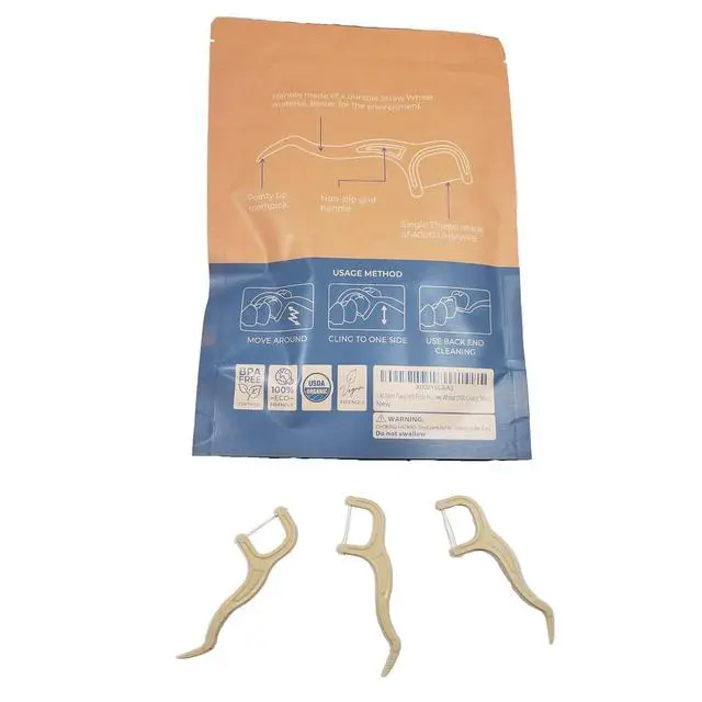 Alt view image 3 of 6 - 100 Mint Flavored Floss Picks | BPA Free, Eco-Friendly for Adults and Kids | Very Durable Sustainable Straw Wheat (100 Count, Mint)