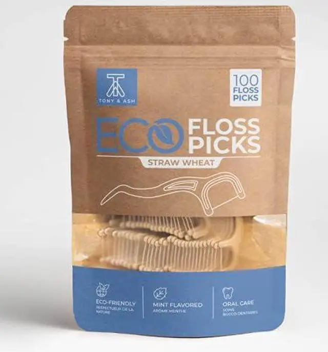 Alt view image 2 of 6 - 100 Mint Flavored Floss Picks | BPA Free, Eco-Friendly for Adults and Kids | Very Durable Sustainable Straw Wheat (100 Count, Mint)