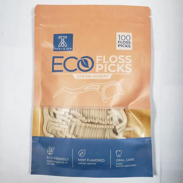 Alt view image 6 of 6 - 100 Mint Flavored Floss Picks | BPA Free, Eco-Friendly for Adults and Kids | Very Durable Sustainable Straw Wheat (100 Count, Mint)