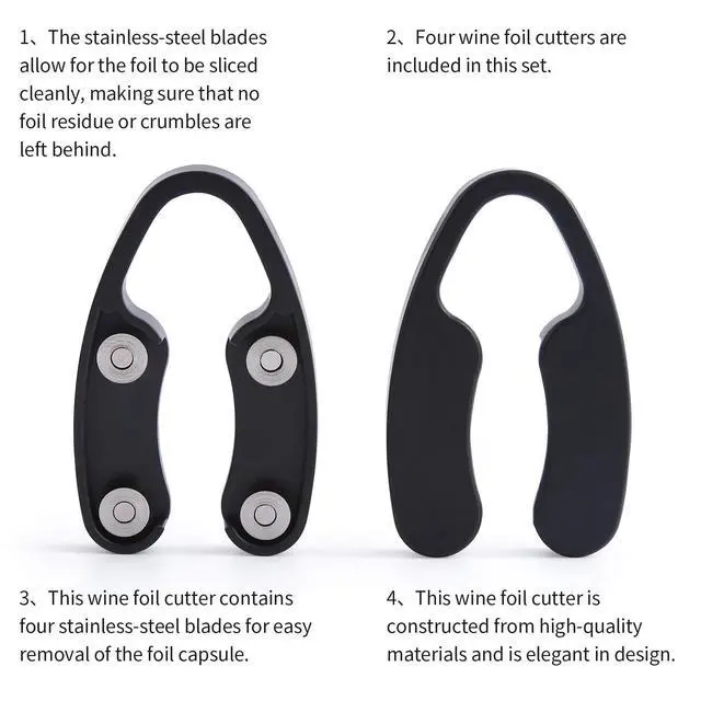 Alt view image 4 of 7 - 4 Pack Wine Foil Cutter for Wine Bottles, 4 Stainless Steel Blades Wine Bottle Foil Cutter Tool, Effortless Wine Seal Cutter Foil Remover, Black Wine Opener Accessory for Wine Lovers