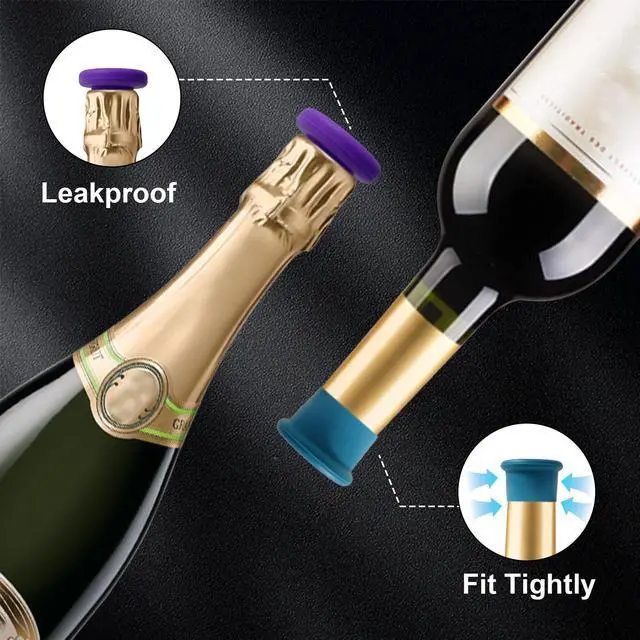 Alt view image 3 of 7 - 8 PCS MultiColor Silicone Wine Stoppers, Reusable Sparkling & Champagne Corks, Sealed Beverages Beer Bottle Caps, Keeps Wine Fresh