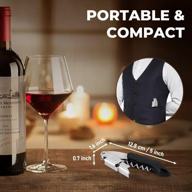 Alt view image 7 of 7 - Wine Key,Cork Screw Wine Bottle Opener with Double Hinged, Black | Heavy Duty Wine Opener,Premium 420 Stainless Steel,Waiters Corkscrew,Foil Cutter, Bar Key for Servers Sommelier Bartenders