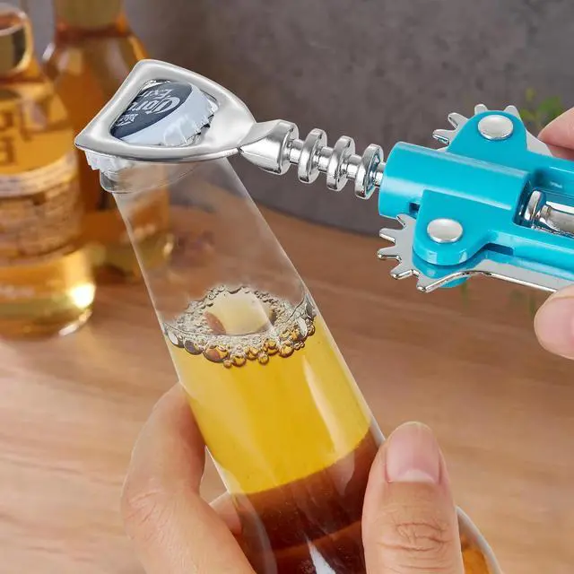 Alt view image 2 of 4 - Wine Opener,Multifunctional Bottles Opener Zinc Alloy Corkscrew Wine Opener with Ergonomic Wing Handle (light blue