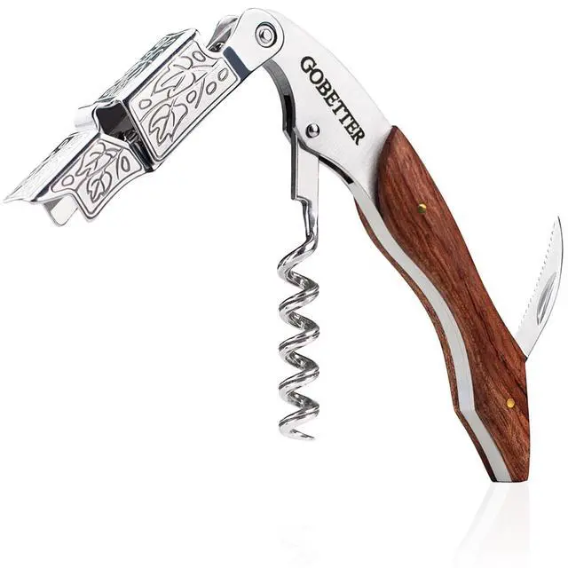 Main image of Wine Opener, Waiter Corkscrew Wine Key for Servers, Classic Rosewood | Stainless Steel, Wine Bottle Opener with Foil Cutter & Cap Remover for Home Use, Servers, Waiters Bartenders and Wine Lovers