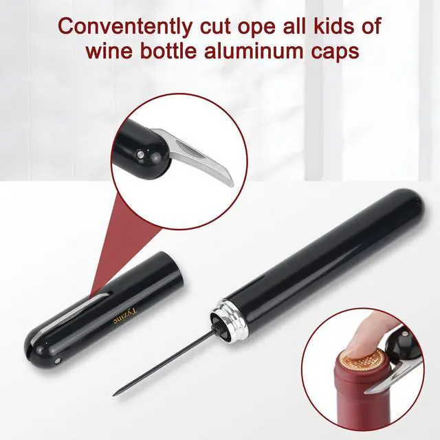 Alt view image 3 of 7 - Wine Air Pressure Pump Bottle Opener With Cutting Wine Bottle Foil Knife, Efficient Corkscrew Bottle Opener,Easy Screw Out Tool,Great For Wine Lovers,Perfect Wine Gift. (black), small