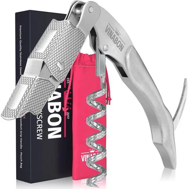 Main image of Wine Corkscrew Opener - Upgraded 2026 Multifunctional 3-in-1 Stainless Steel Wine Key Wine Bottle Opener with Beer Opener for Servers and Bartenders. Includes WineGuide Ebook