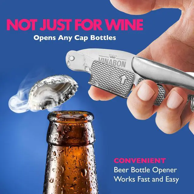 Alt view image 5 of 6 - Wine Corkscrew Opener - Upgraded 2026 Multifunctional 3-in-1 Stainless Steel Wine Key Wine Bottle Opener with Beer Opener for Servers and Bartenders. Includes WineGuide Ebook