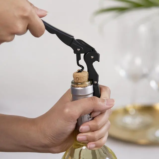 Alt view image 6 of 7 - Truetap Double Hinged Waiter's Corkscrew Wine Opener, Stainless Steel Wine Bottle Opener with Built In Foil Cutter, Home Bar Tools, Bar Cart Accessories, Wedding Gifts, Set of 1, Matte Black