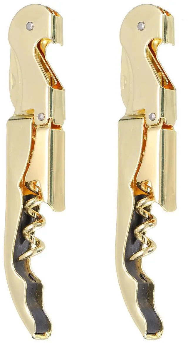 Main image of 2Pcs 5" Wine Openers Waiter Corkscrew Professional Red Wine Bottle Opener Double Hinged with Foil Cutter for Servers Bartender, Gold