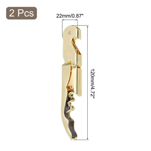 Alt view image 2 of 6 - 2Pcs 5" Wine Openers Waiter Corkscrew Professional Red Wine Bottle Opener Double Hinged with Foil Cutter for Servers Bartender, Gold