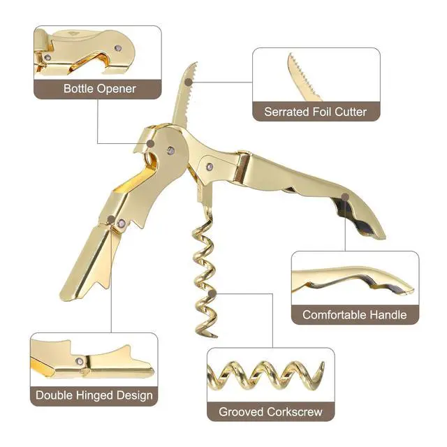 Alt view image 3 of 6 - 2Pcs 5" Wine Openers Waiter Corkscrew Professional Red Wine Bottle Opener Double Hinged with Foil Cutter for Servers Bartender, Gold
