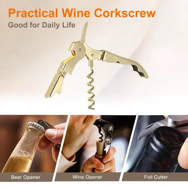 Alt view image 4 of 6 - 2Pcs 5" Wine Openers Waiter Corkscrew Professional Red Wine Bottle Opener Double Hinged with Foil Cutter for Servers Bartender, Gold