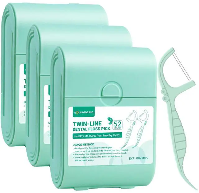 Main image of Travel Dental Floss Picks, 3 Cases with 156 Count Mint Flavor Twin-Line Dental Flosser, Portable Floss Case, Portable Floss Dispenser, Travel Floss Sticks for Adults (Green)