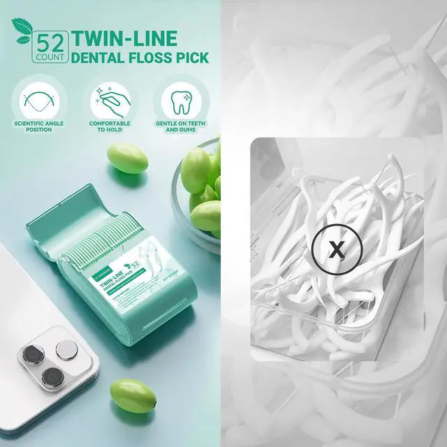 Alt view image 7 of 7 - Travel Dental Floss Picks, 3 Cases with 156 Count Mint Flavor Twin-Line Dental Flosser, Portable Floss Case, Portable Floss Dispenser, Travel Floss Sticks for Adults (Green)