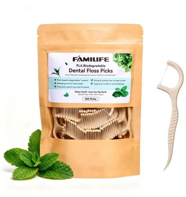 Main image of Floss Picks, 100 Count Mint Plant Based Dental Floss Eco-Friendly