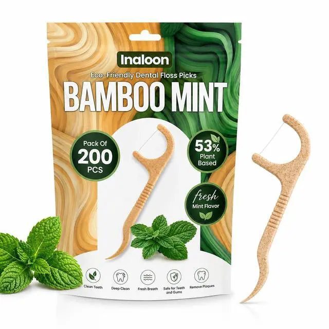 Main image of Biodegradable Dental Floss Picks 200 Count | Mint Flavored Eco-Friendly Flossers | Sustainable Natural Material Toothpicks for Fresh Breath & Oral Care (Mint)