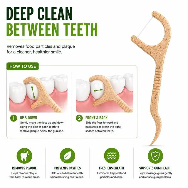 Alt view image 3 of 5 - Biodegradable Dental Floss Picks 200 Count | Mint Flavored Eco-Friendly Flossers | Sustainable Natural Material Toothpicks for Fresh Breath & Oral Care (Mint)