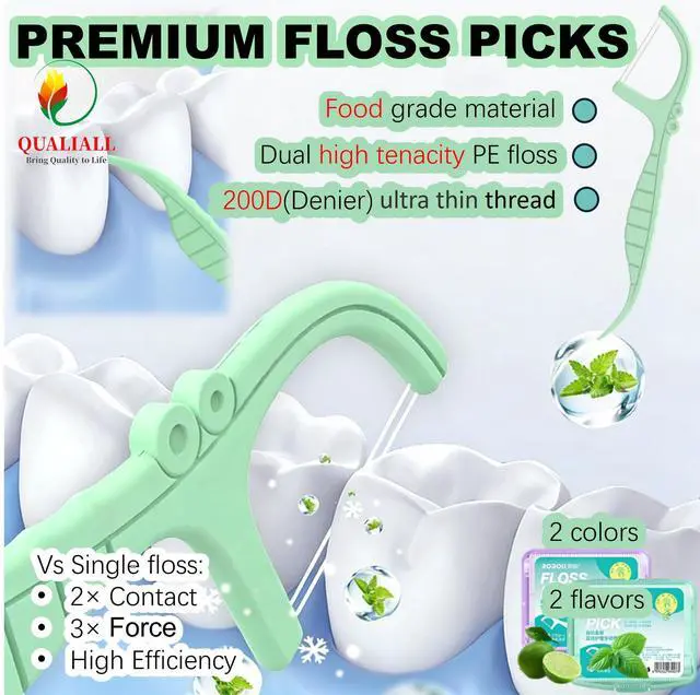 Alt view image 2 of 7 - Dental Floss Picks, 400 Count, Twin Line, Mint Lime, 2 Boxes
