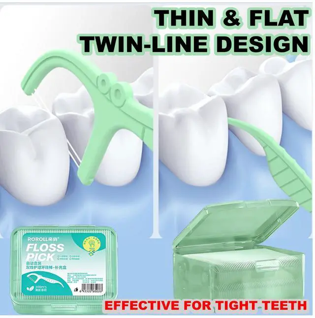 Alt view image 3 of 7 - Dental Floss Picks, 400 Count, Twin Line, Mint Lime, 2 Boxes