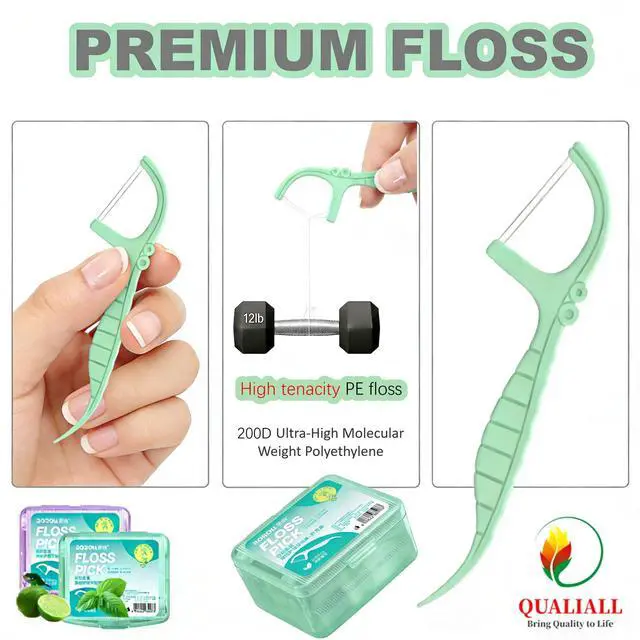 Alt view image 4 of 7 - Dental Floss Picks, 400 Count, Twin Line, Mint Lime, 2 Boxes