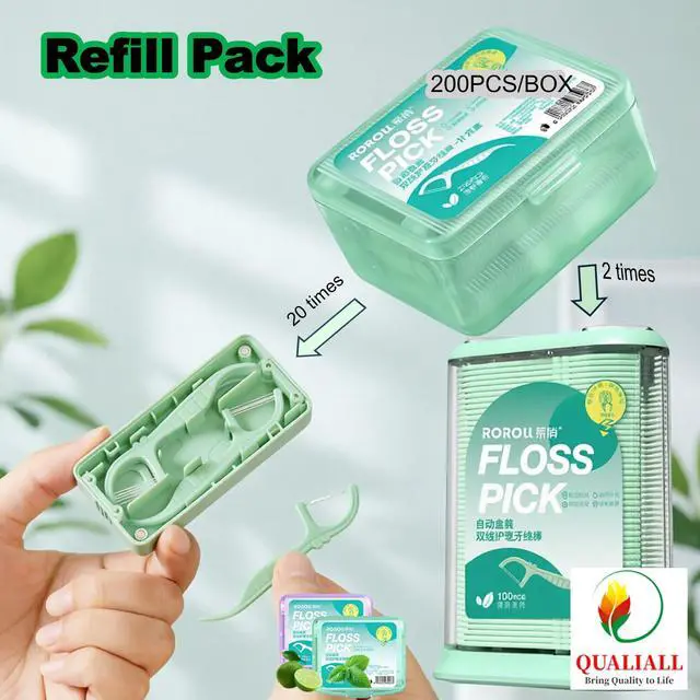Alt view image 6 of 7 - Dental Floss Picks, 400 Count, Twin Line, Mint Lime, 2 Boxes