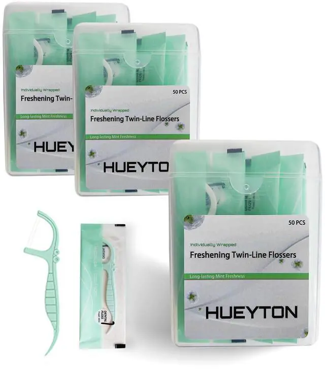 Main image of Twin-Line Dental Floss- Individually Wrapped- Dual- Effect Cleaning Flossing-No Breakage or Tearing Floss Stick, Cool Mint Flavor Floss Picks Oral Care Teeth Clean Flat Wire-150 Count