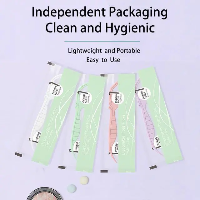 Alt view image 6 of 7 - Twin-Line Dental Floss- Individually Wrapped- Dual- Effect Cleaning Flossing-No Breakage or Tearing Floss Stick, Cool Mint Flavor Floss Picks Oral Care Teeth Clean Flat Wire-150 Count