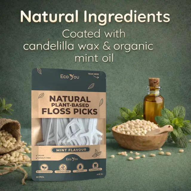 Alt view image 3 of 7 - Biodegradable Floss Picks | 50 Count (2 Pack) | Mint Flavor, Candelilla Wax | PFAs Free | Sustainable & Reusable | Vegan & Cruelty-Free | Eco Floss Picks