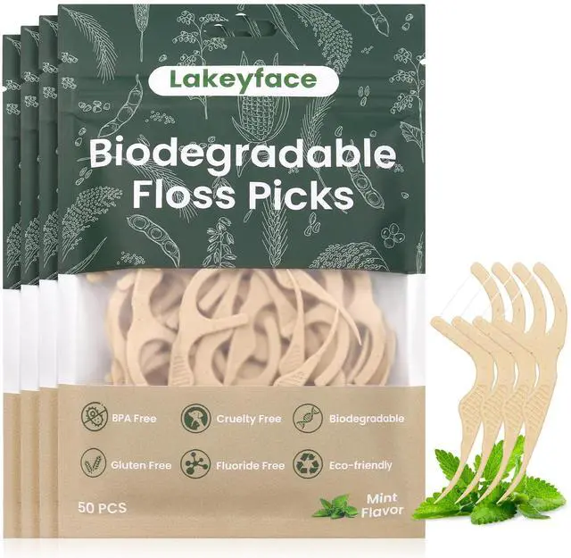 Main image of 200 Count Biodegradable Dental Floss Picks, Eco Friendly Plant-Based Tooth Flossers for adults, Tear-Resistant Floss Sticks with Wide Handles, Vegan & BPA Free Dental Floss for Natural Oral Care, Mint