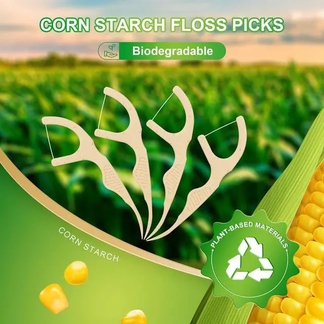 Alt view image 2 of 7 - 200 Count Biodegradable Dental Floss Picks, Eco Friendly Plant-Based Tooth Flossers for adults, Tear-Resistant Floss Sticks with Wide Handles, Vegan & BPA Free Dental Floss for Natural Oral Care, Mint