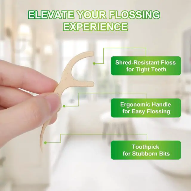 Alt view image 3 of 7 - 200 Count Biodegradable Dental Floss Picks, Eco Friendly Plant-Based Tooth Flossers for adults, Tear-Resistant Floss Sticks with Wide Handles, Vegan & BPA Free Dental Floss for Natural Oral Care, Mint