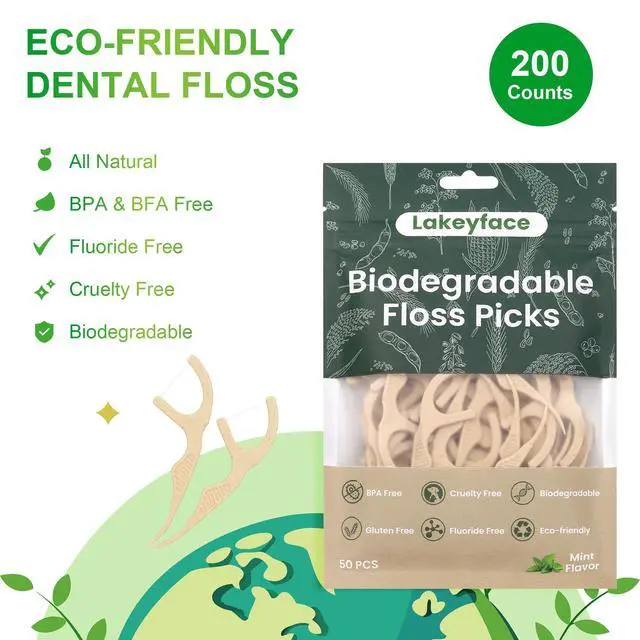 Alt view image 4 of 7 - 200 Count Biodegradable Dental Floss Picks, Eco Friendly Plant-Based Tooth Flossers for adults, Tear-Resistant Floss Sticks with Wide Handles, Vegan & BPA Free Dental Floss for Natural Oral Care, Mint