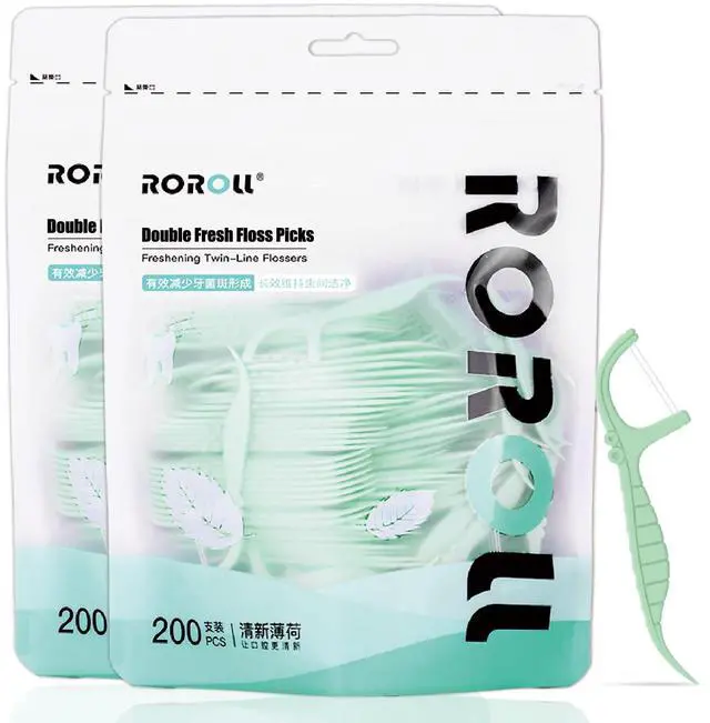 Main image of Mint Twin Line Dental Floss Picks - 400 Count (2 Packs of 200) | Minty Fresh Floss Sticks for Adults | Unique Seahorse Design | Individually Wrapped for Hygiene & Convenience