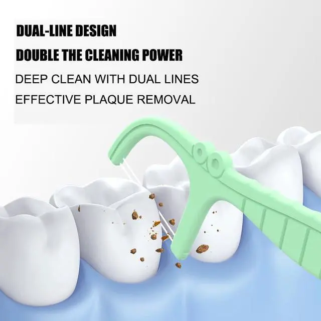 Alt view image 2 of 6 - Mint Twin Line Dental Floss Picks - 400 Count (2 Packs of 200) | Minty Fresh Floss Sticks for Adults | Unique Seahorse Design | Individually Wrapped for Hygiene & Convenience