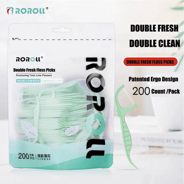 Alt view image 3 of 6 - Mint Twin Line Dental Floss Picks - 400 Count (2 Packs of 200) | Minty Fresh Floss Sticks for Adults | Unique Seahorse Design | Individually Wrapped for Hygiene & Convenience