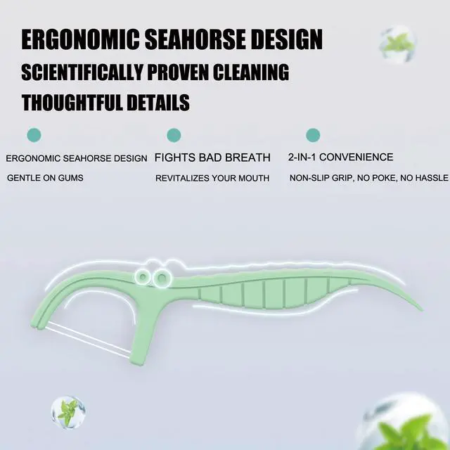 Alt view image 4 of 6 - Mint Twin Line Dental Floss Picks - 400 Count (2 Packs of 200) | Minty Fresh Floss Sticks for Adults | Unique Seahorse Design | Individually Wrapped for Hygiene & Convenience
