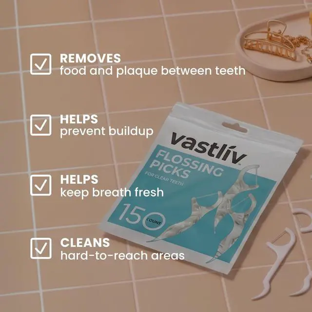Alt view image 2 of 6 - Flossing Picks 150 Count. Dental Floss Picks, Easy Storage with Zip Seal, Plaque Remover, No Break & No Shred