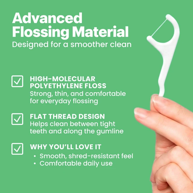 Alt view image 4 of 7 - Flossing Picks 150 Count. Mint Flavor Dental Floss Picks, Easy Storage with Zip Seal, Plaque Remover, No Break & No Shred