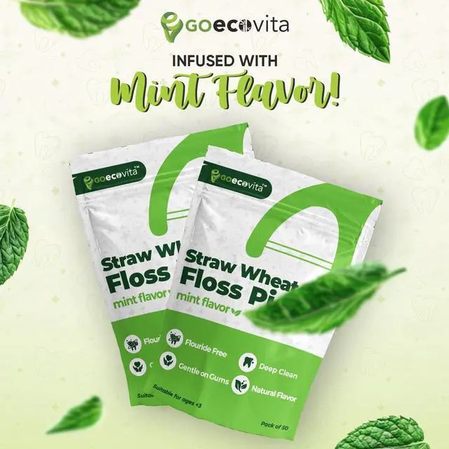 Alt view image 6 of 7 - Dual Thread Dental Floss Picks - Straw Wheat Flossers | Thin & Shred-Resistant Thread for Tight Gaps | Dental Flossers for Adults | Gentle on Gums & Teeth (100 Pack, Mint)