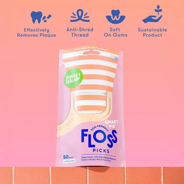 Alt view image 6 of 7 - Eco-Friendly Dental Floss Picks (100ct) - Flossers Made With Straw Wheat Blend, Strong Anti-Shred Thread For Tight Gaps, Tooth Pick Stick For Adults, Soft on Gum & Teeth, Vegan, Unflavored