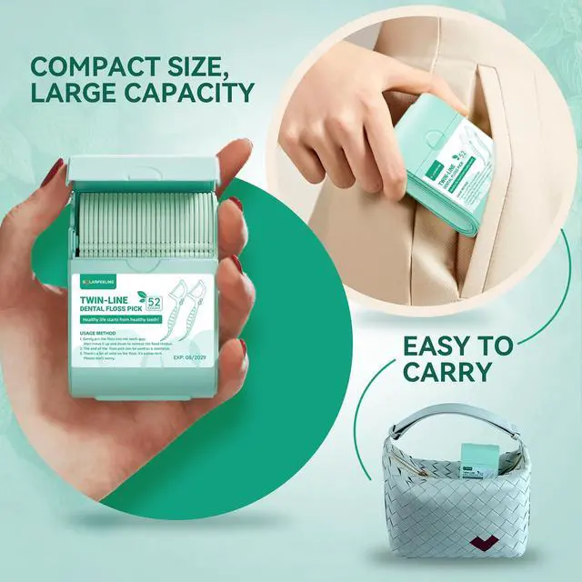 Alt view image 3 of 7 - Travel Dental Floss Picks, 3 Cases with 156 Count Mint Flavor Twin-Line Dental Flosser, Portable Floss Case, Portable Floss Dispenser, Travel Floss Sticks for Adults (Green)