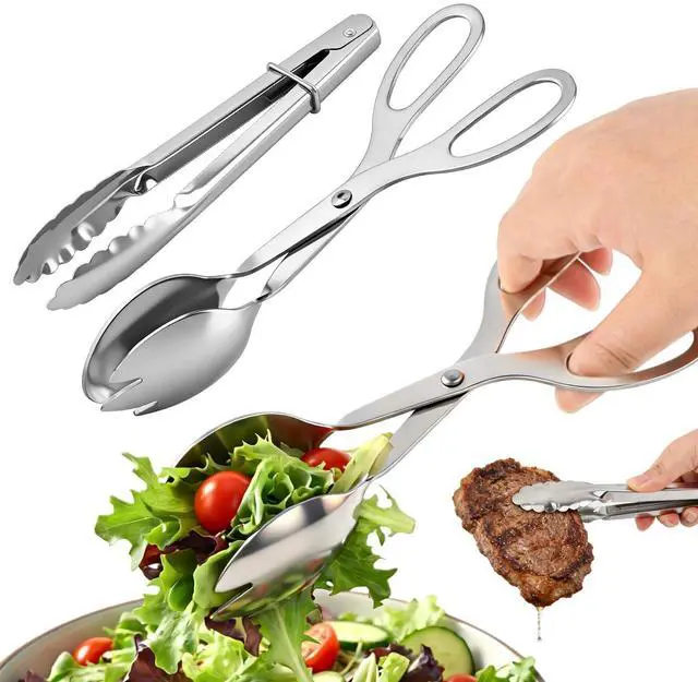 Main image of 3 Pcs Stainless Steel Cooking Tongs, Heat Resistant Scissor Design Food Tongs, Non-Slip Stable Clamping Serving Tongs for BBQ Grill Steak Bread Pizza Salad