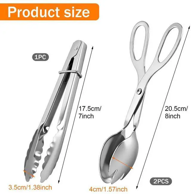 Alt view image 2 of 7 - Kitchen Tongs for Cooking for Buffet Party Catering, 3pcs Stainless Steel Salad Tongs for Food Bread Cake Bake Dessert, Heat Resistant Comfort Grip Buffet Serving Tong for Kitchen