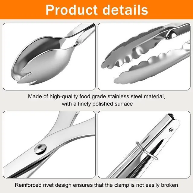Alt view image 7 of 7 - Kitchen Tongs for Cooking for Buffet Party Catering, 3pcs Stainless Steel Salad Tongs for Food Bread Cake Bake Dessert, Heat Resistant Comfort Grip Buffet Serving Tong for Kitchen