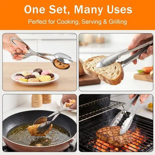 Alt view image 5 of 7 - Kitchen Tongs for Cooking for Buffet Party Catering, 3pcs Stainless Steel Salad Tongs for Food Bread Cake Bake Dessert, Heat Resistant Comfort Grip Buffet Serving Tong for Kitchen