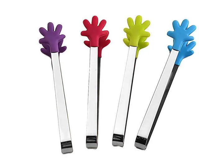 Main image of 4PCS Silicone Mini Tongs, 5 Inch Colourful Small Hand Shape Metal Food Tongs, Kitchen Tool for Serving Food, Ice Cube, Fruits, Sugar, Barbecue, DessertsGreat for Party, Buffet