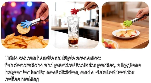 Alt view image 6 of 7 - 4PCS Silicone Mini Tongs, 5 Inch Colourful Small Hand Shape Metal Food Tongs, Kitchen Tool for Serving Food, Ice Cube, Fruits, Sugar, Barbecue, DessertsGreat for Party, Buffet