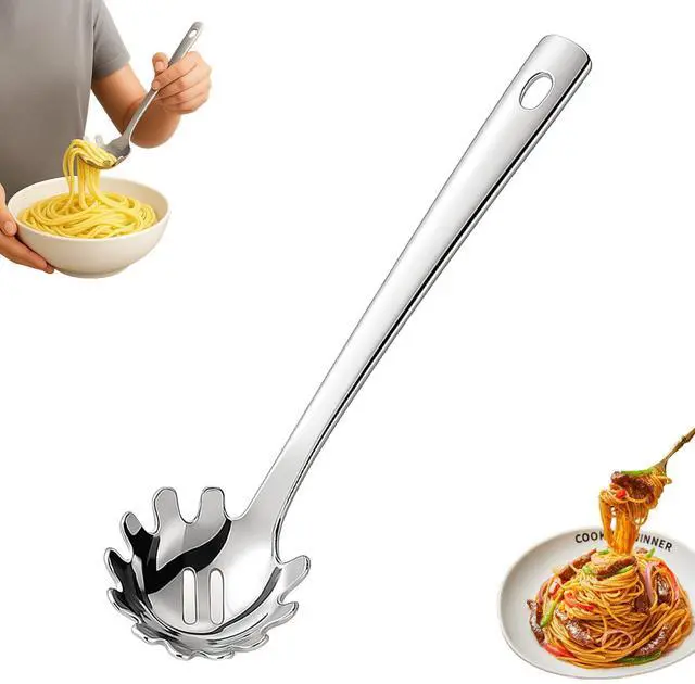 Main image of Stainless Steel Pasta Spoon with Teeth Pasta Server & Spaghetti Spoon with Drain Holes for Noodles, Pasta, Cooking & Serving (Silver)