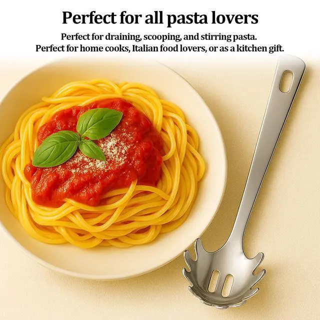 Alt view image 4 of 6 - Stainless Steel Pasta Spoon with Teeth Pasta Server & Spaghetti Spoon with Drain Holes for Noodles, Pasta, Cooking & Serving (Silver)